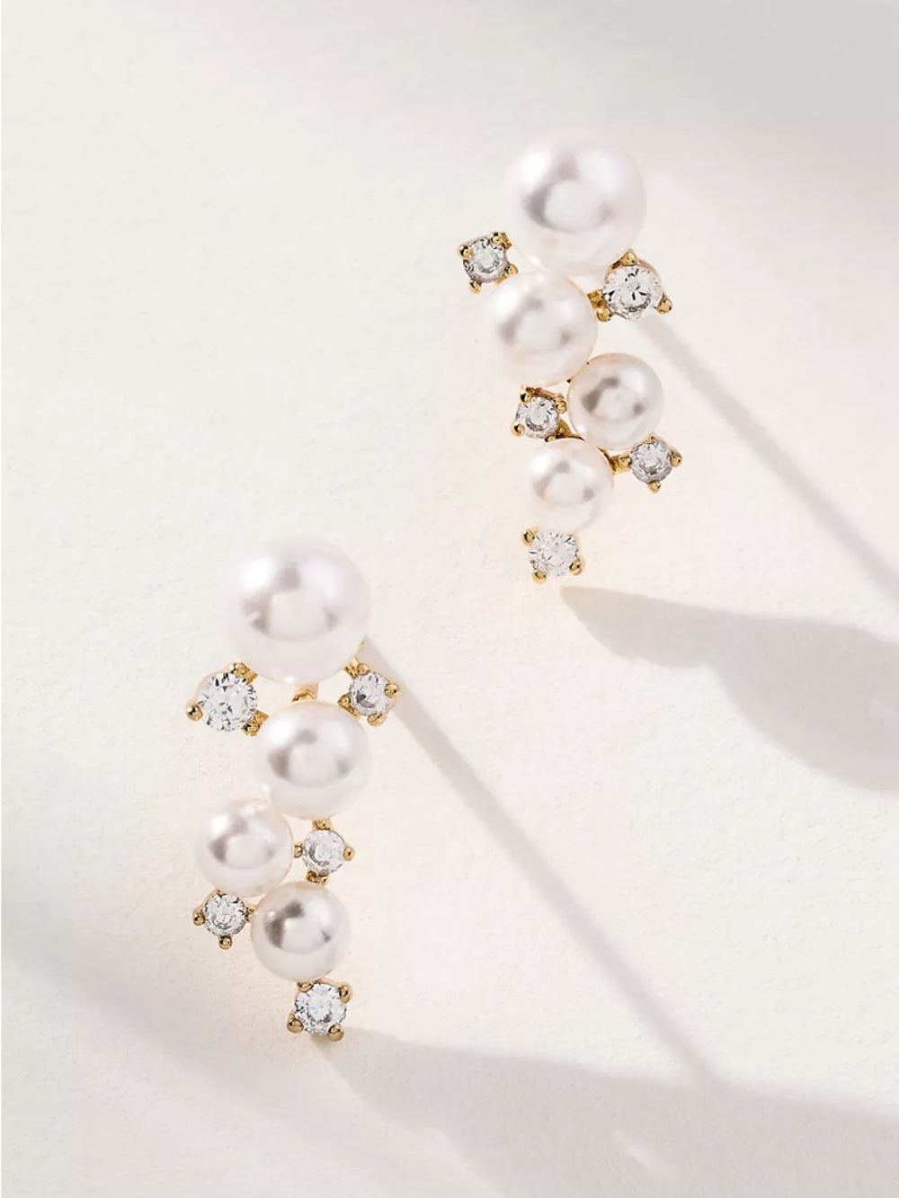 Anthropologie Cluster Pearl & Crystal Drop Earrings Gold Tone Elegant Bridal